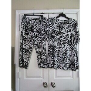 Jostar Shirt Pants Set Womens Large Zebra Print Lounge Short Sleeve USA